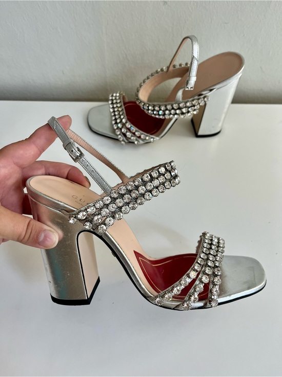 Gucci Shoes - Gucci Bertie Crystal Metallic Leather Sandals Size 36.5